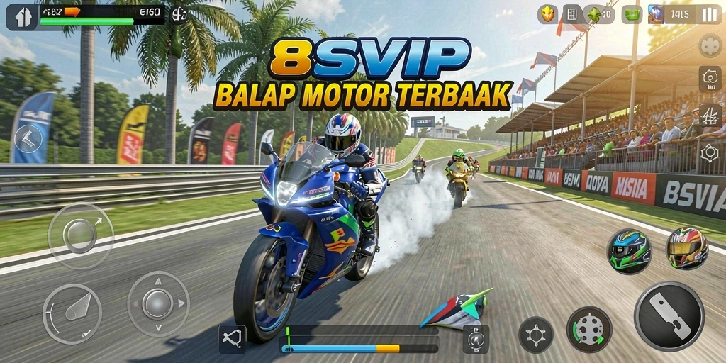 Gameplay mendebarkan dari 8SVIP saat balapan motor di trek yang menantang.