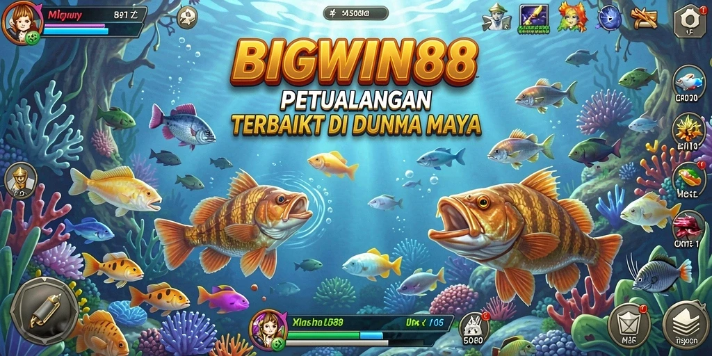Screenshot gameplay BIGWIN88 menampilkan aksi seru memancing di lautan.