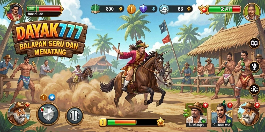 Tampilan gameplay seru dalam DAYAK777 dengan kendaraan balap cepat.