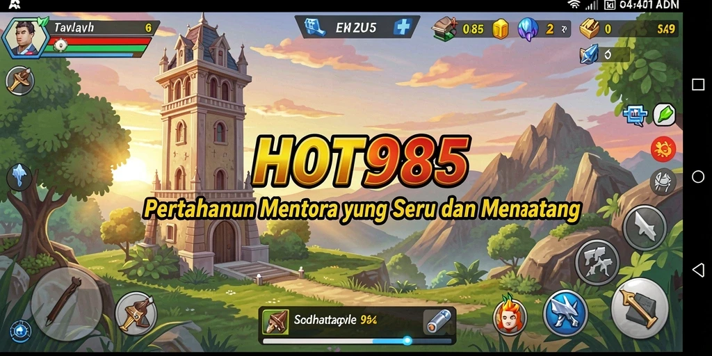 Tangkapan layar utama dari gameplay Tower Defense yang menegangkan.