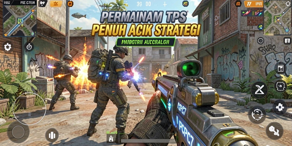 Screenshot menampilkan aksi intens gameplay TPS dalam PCPC7.