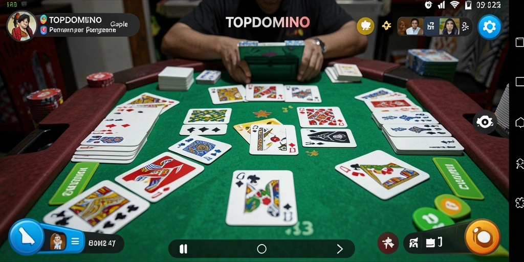 Tampilan gameplay seru dari TOPDOMINO dengan kartu Gaple.