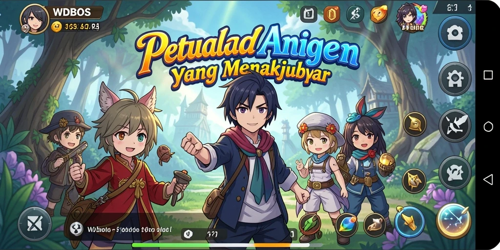 Tangkapan layar utama WDBOS menampilkan petualangan seru dalam dunia Anime.